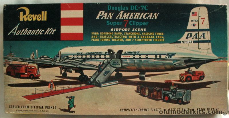 Revell 1/122 Douglas DC-7 Pan Am Airport Scene - 'S' Kit  with Boarding Ramp / Stanchions / Gasoline Truck & Trailer / Tractor with 3 Baggage Carts / Aircraft Tractor and 7 Figures, H257 plastic model kit